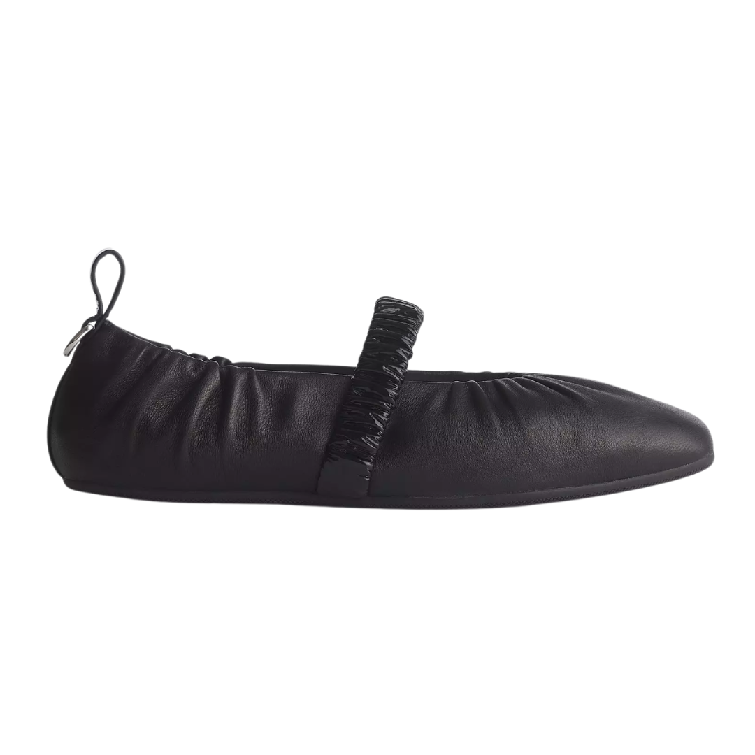 Spire Ruched Leather Mary Janes in Black