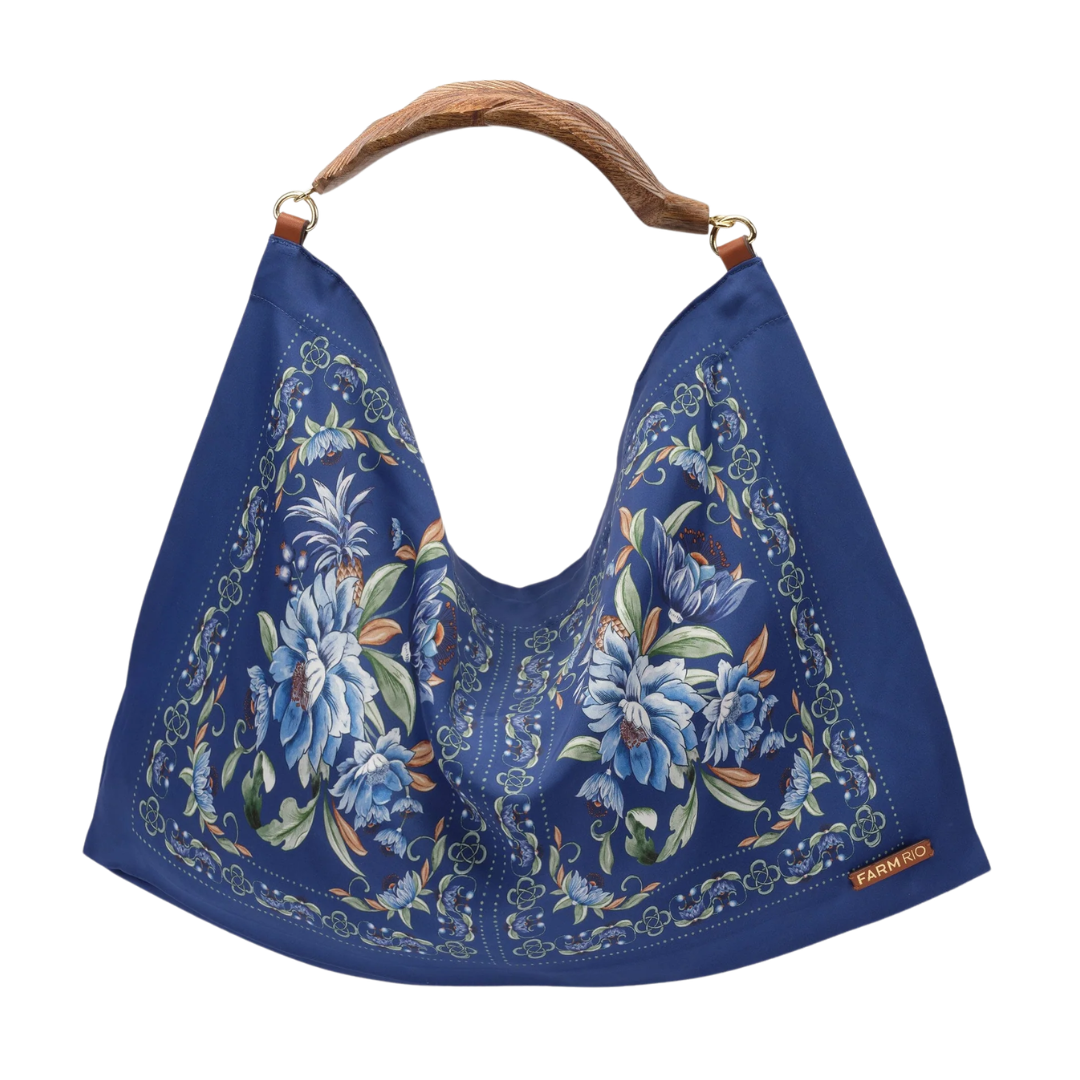Satin Scarf Small Bag in Blue Flowers