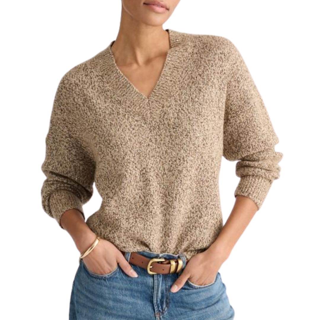 Sequin Marled V-Neck Pullover in Scotch