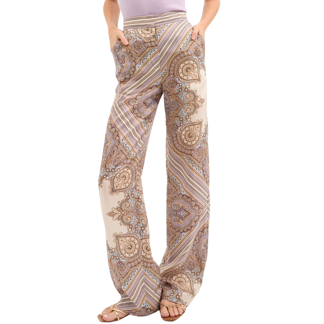 Grigore Silk Pant in Stone Khaki Multi