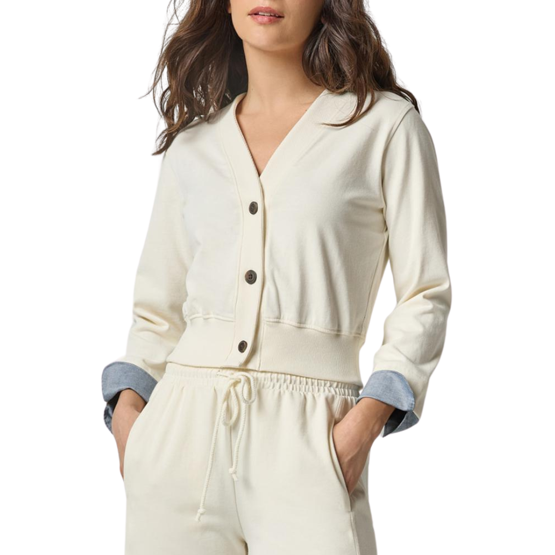 Chambray Cuff Cardigan in Magnolia