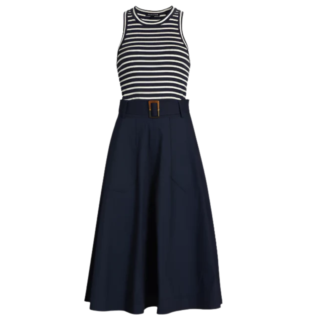 Jordyn Mixed Media Dress in Navy/White