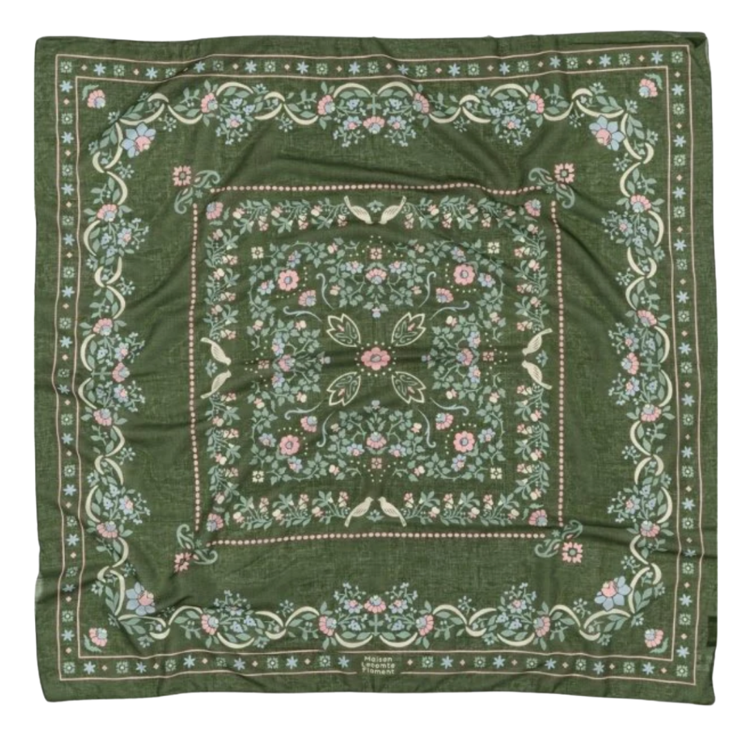 Secret Garden Cotton Bandana Scarf in Dark Green