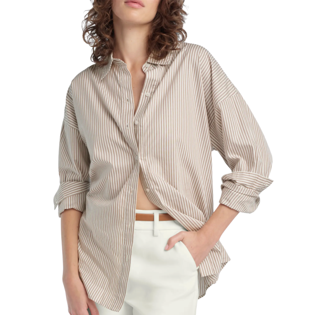 The Ex-Boyfriend Shirt in Soft Taupe Stripe