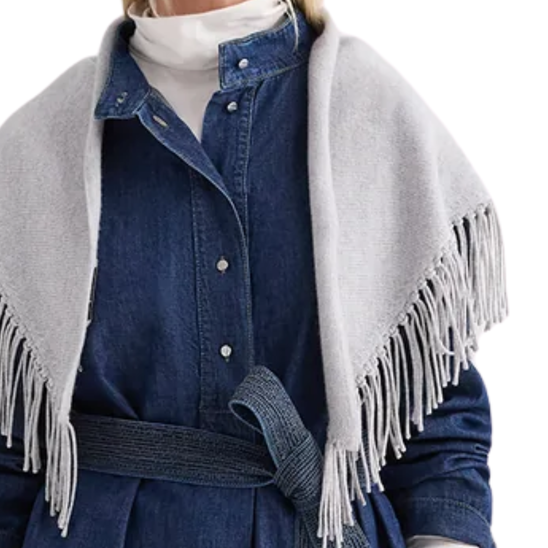 Fringe Triangle Scarf in Light Heather Grey