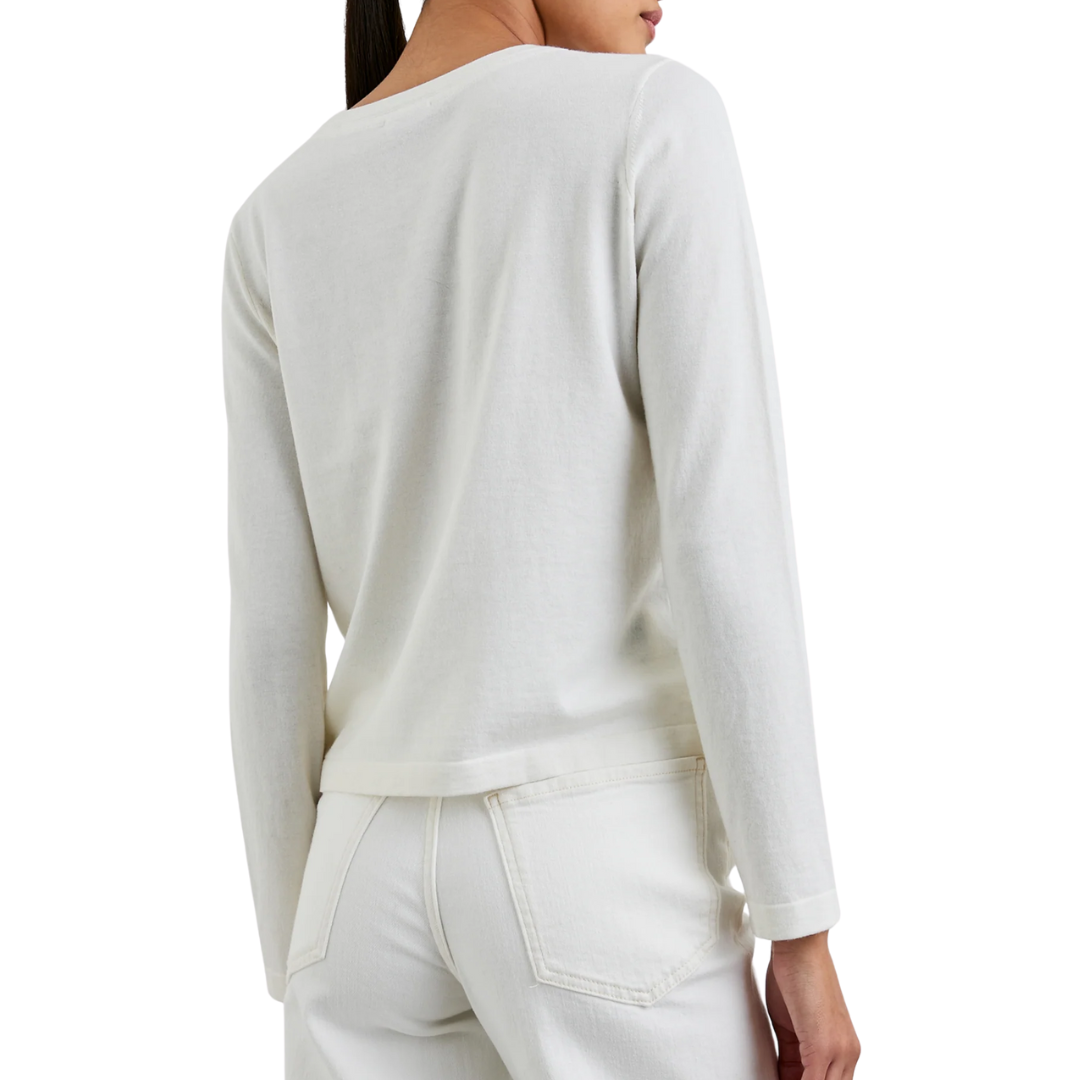 Cotton Cashmere Long Sleeve T-Shirt in White