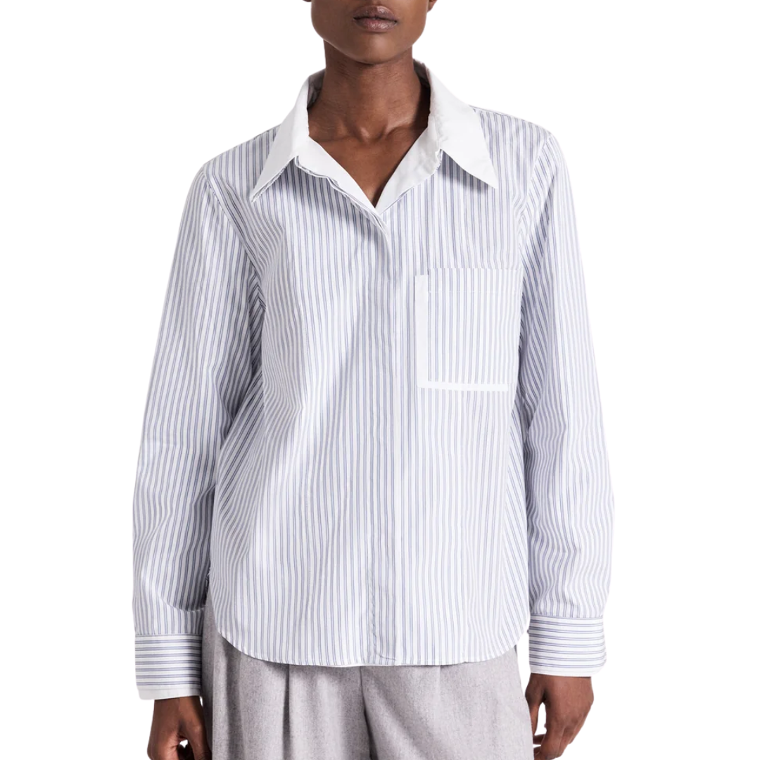 Double Layer Boyfriend Shirt in White/Navy