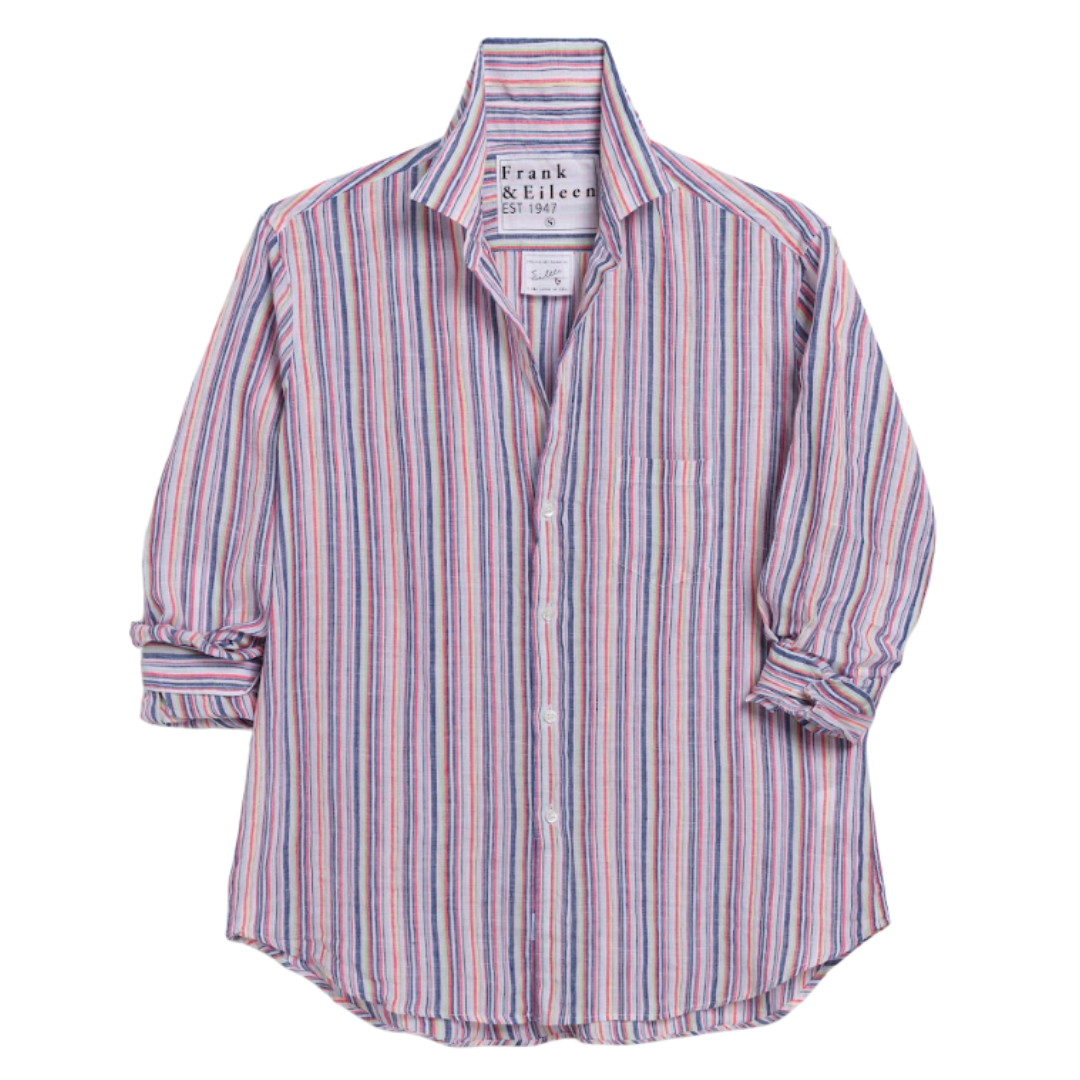 Eileen Relaxed Button-Up Shirt in Red Green Navy Multistripe