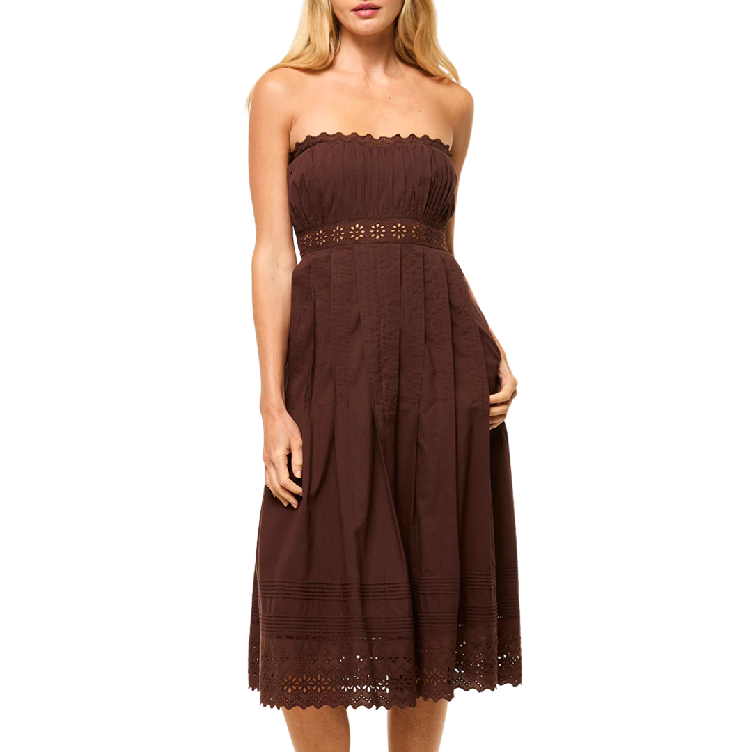 Persis Dress in Brown Eyelet