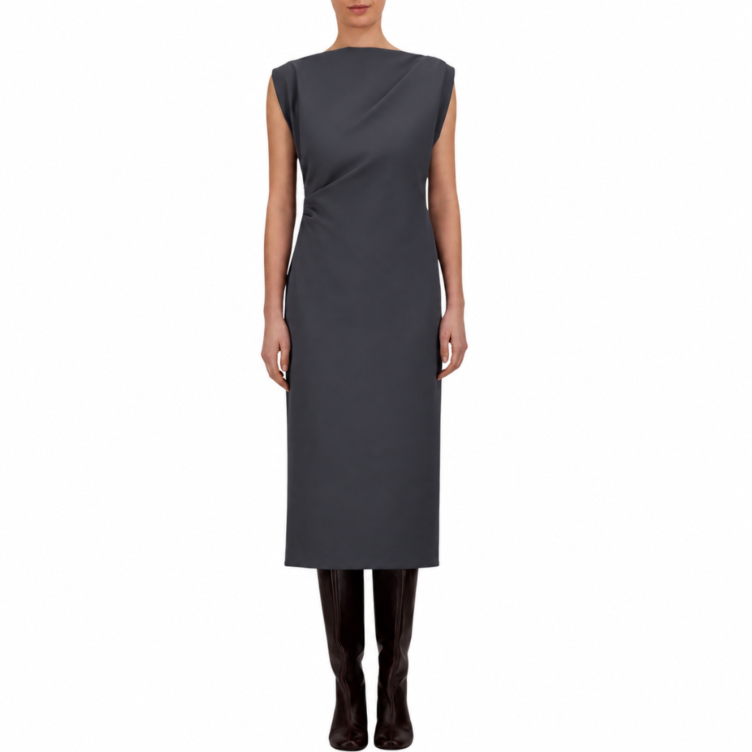 Bi-Stretch Fabric Dress in Dark Grey