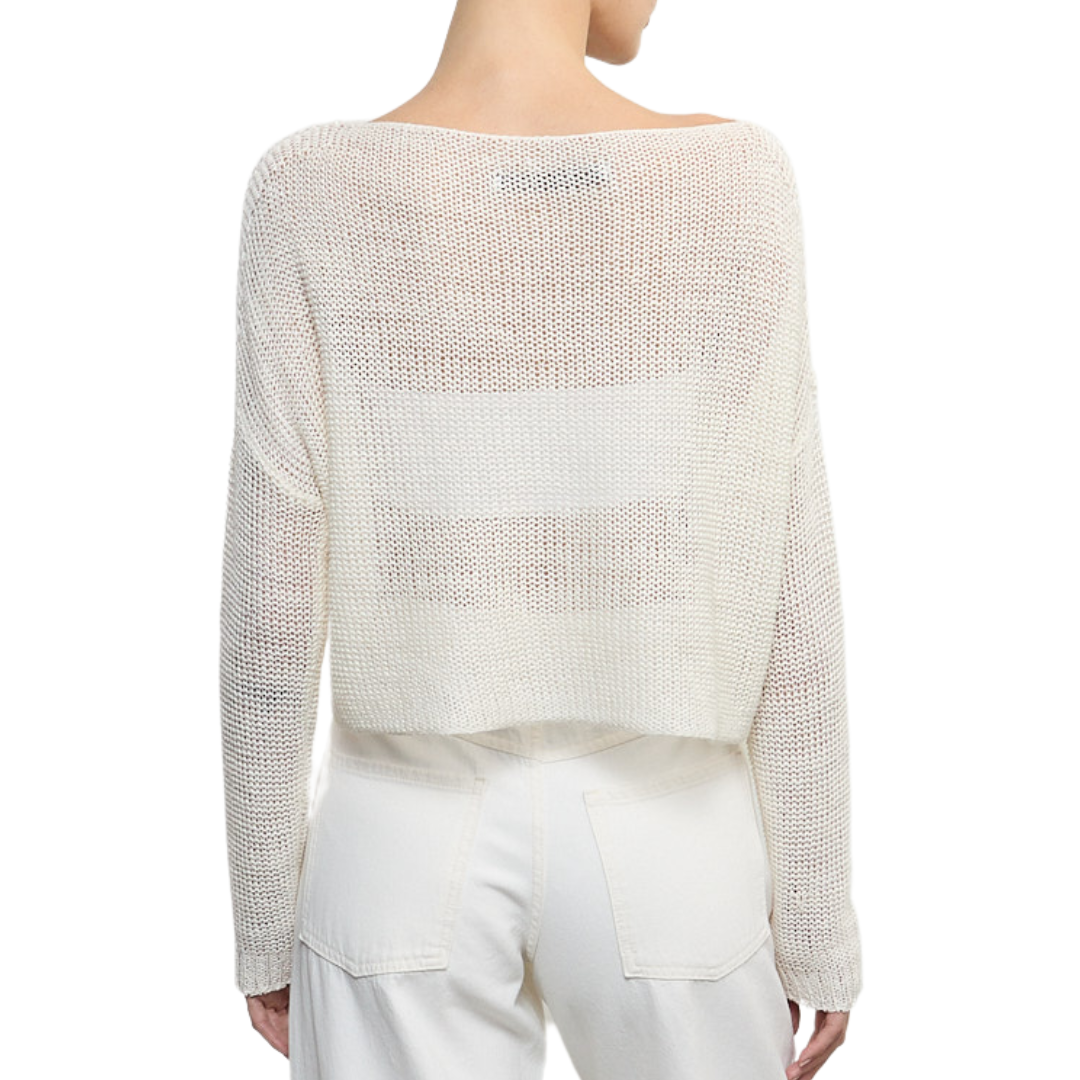 Linen Knit Bateau Sweater in White