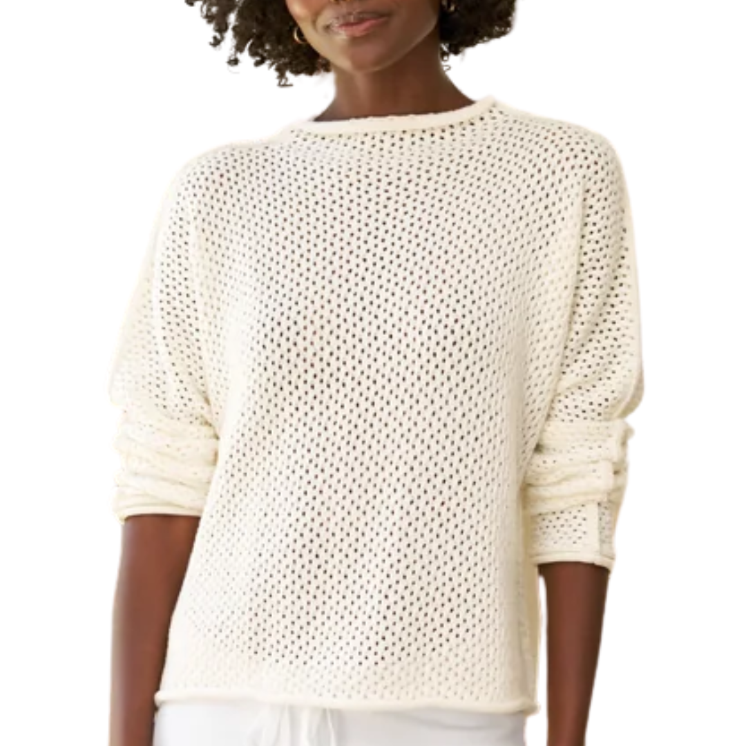 Monterey Pointelle Rolled Funnel Neck Sweater in Ivory