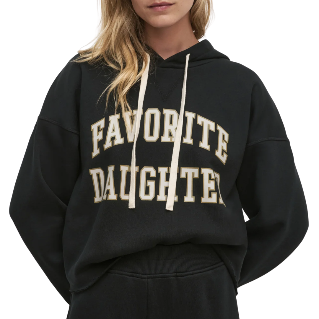 Cropped Collegiate Hoodie in Black Stone