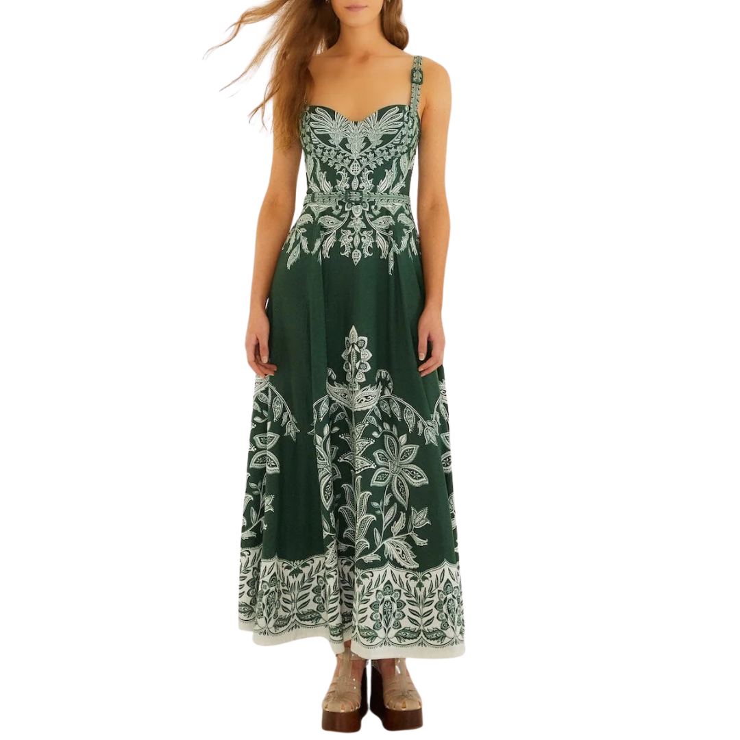 chinese dress ladies FARM Rio US Miranda Buckles Maxi Dress in Dark Green