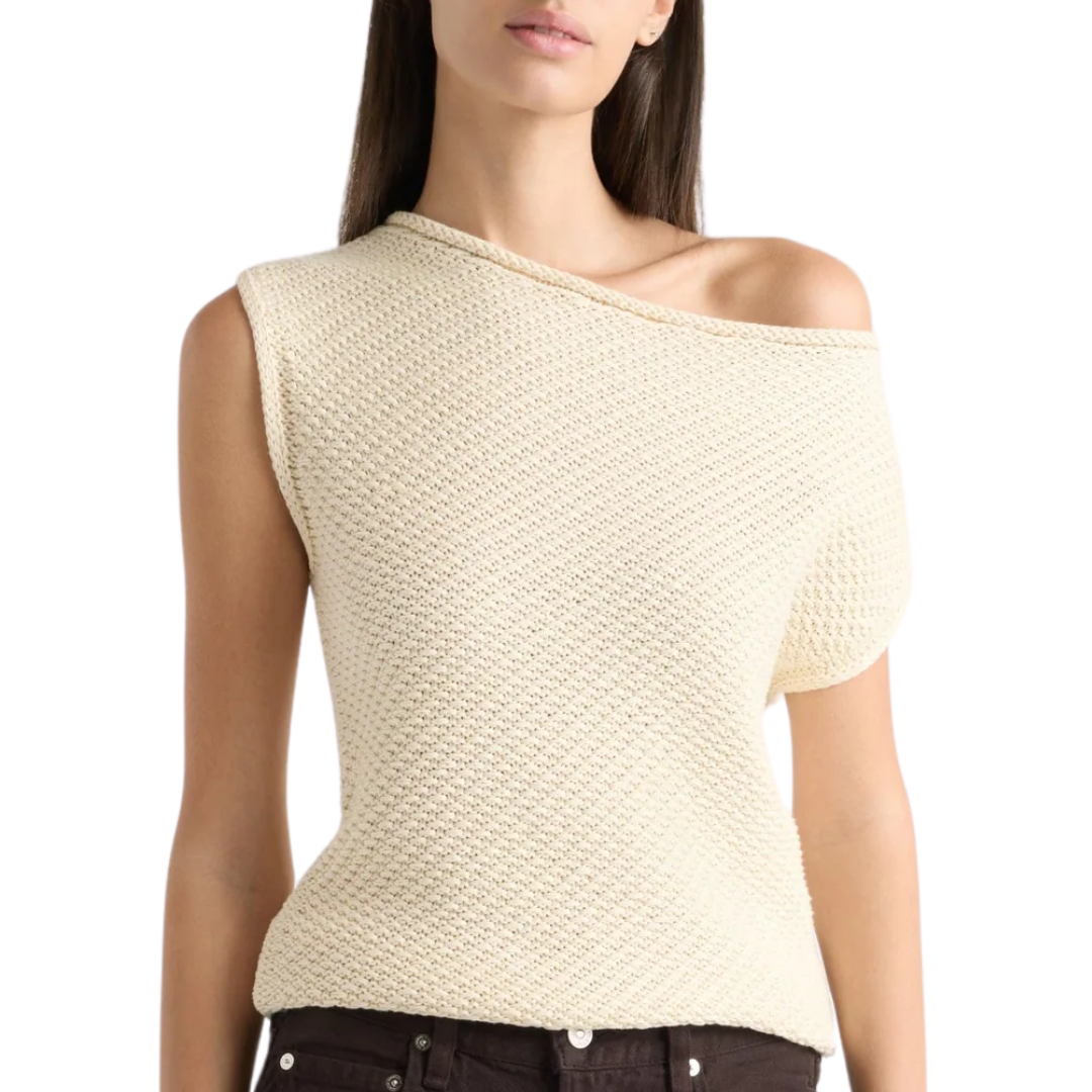 Chisa Textured Off-Shoulder Knit Top in Cream
