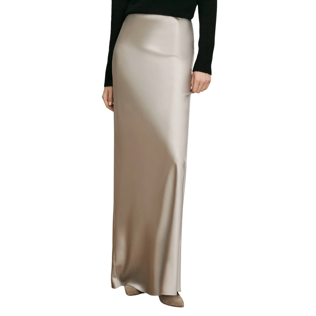 Medina Silk-Blend Maxi Skirt in Pewter
