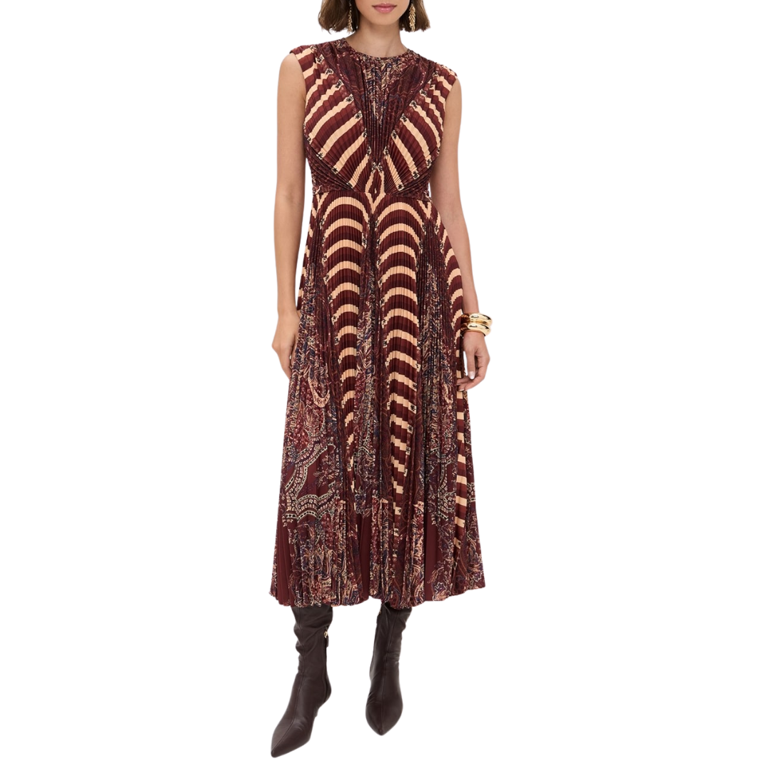 Violeta Pleated Sleeveless Midi Dress in Topaz
