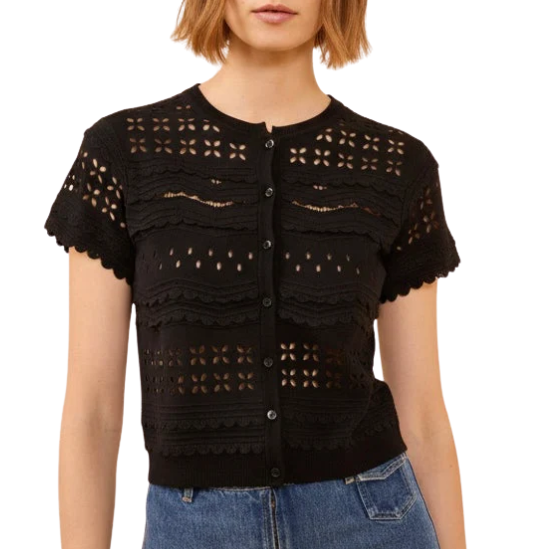 Abriana Eyelet Knit Cardigan in Noir