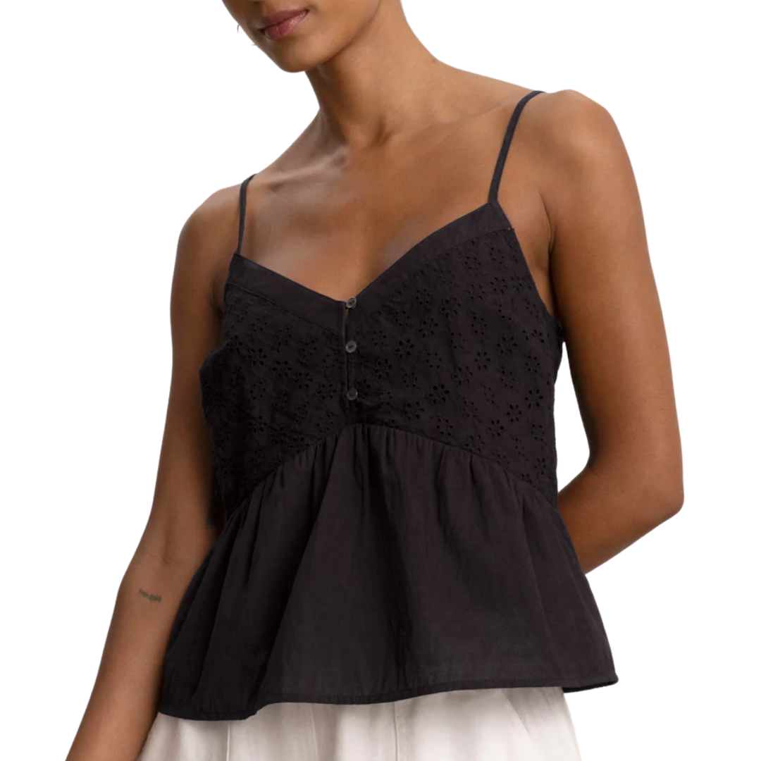 Aliah Eyelet Tank Top in Black