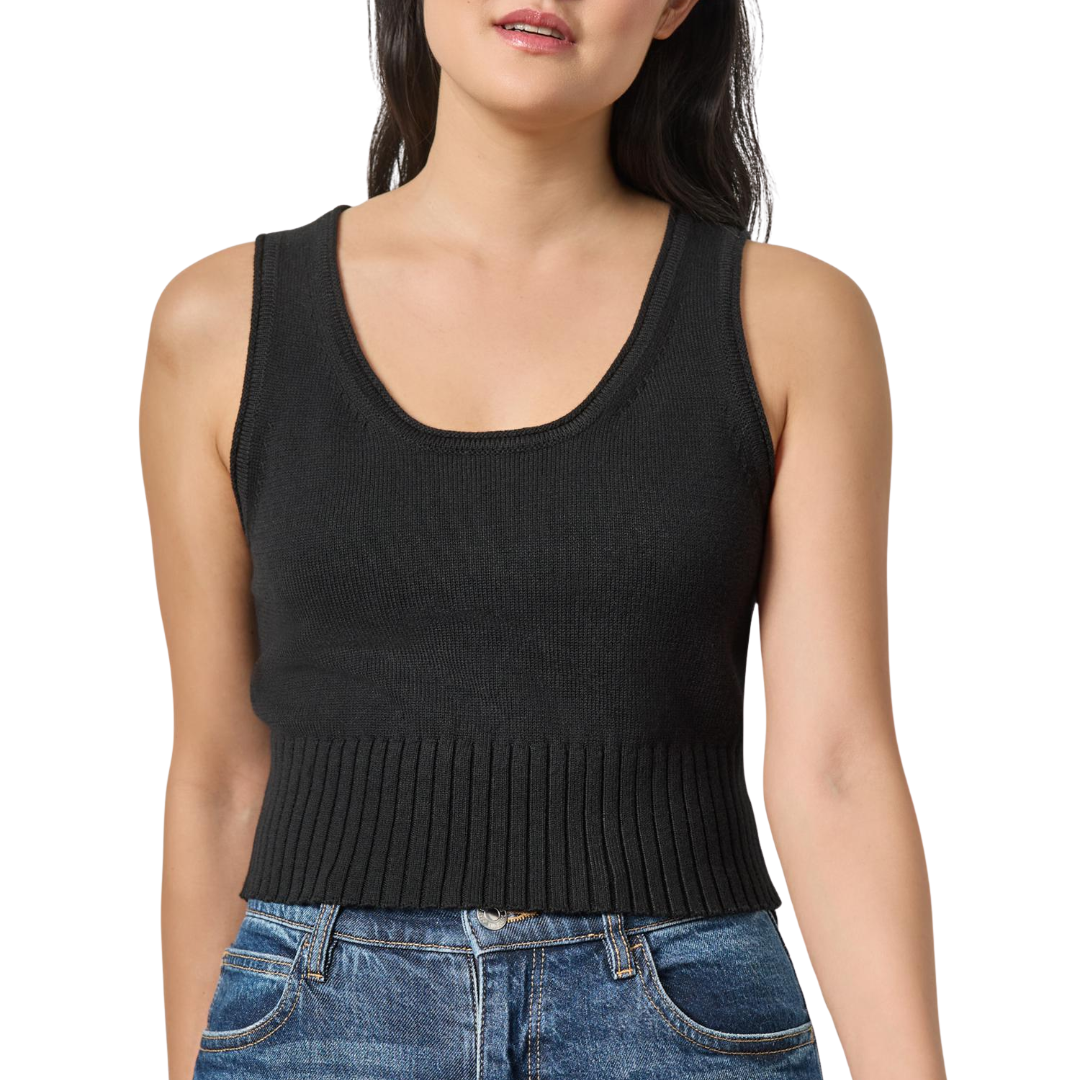 Cropped Scoop Tank Sweater in Black