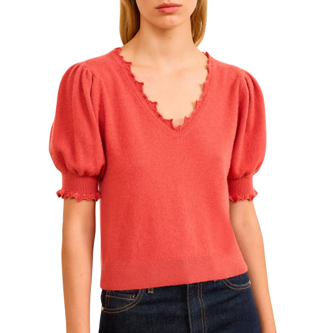 Polline Short Sleeve Top in Coral