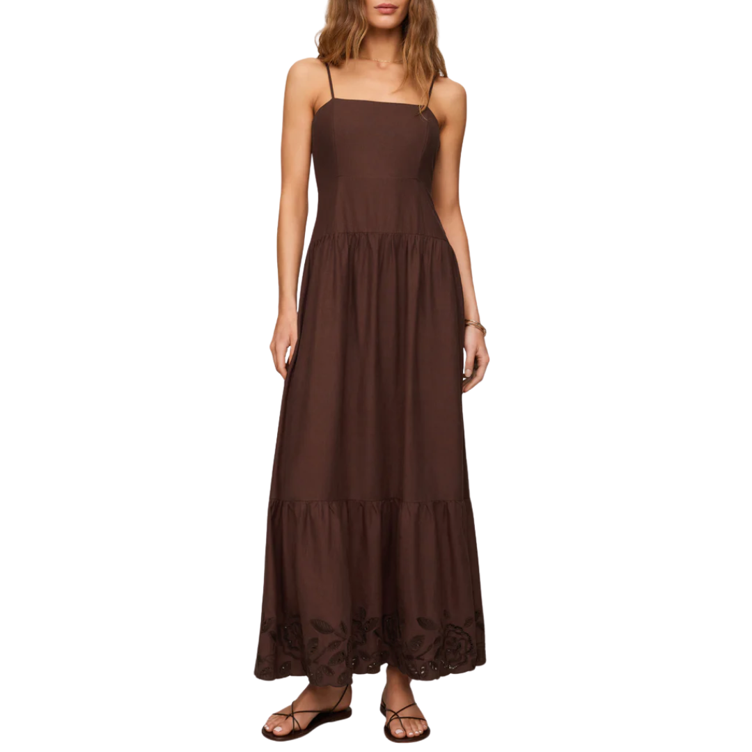 Esti Embroidered Maxi Dress in Chocolate Cherry