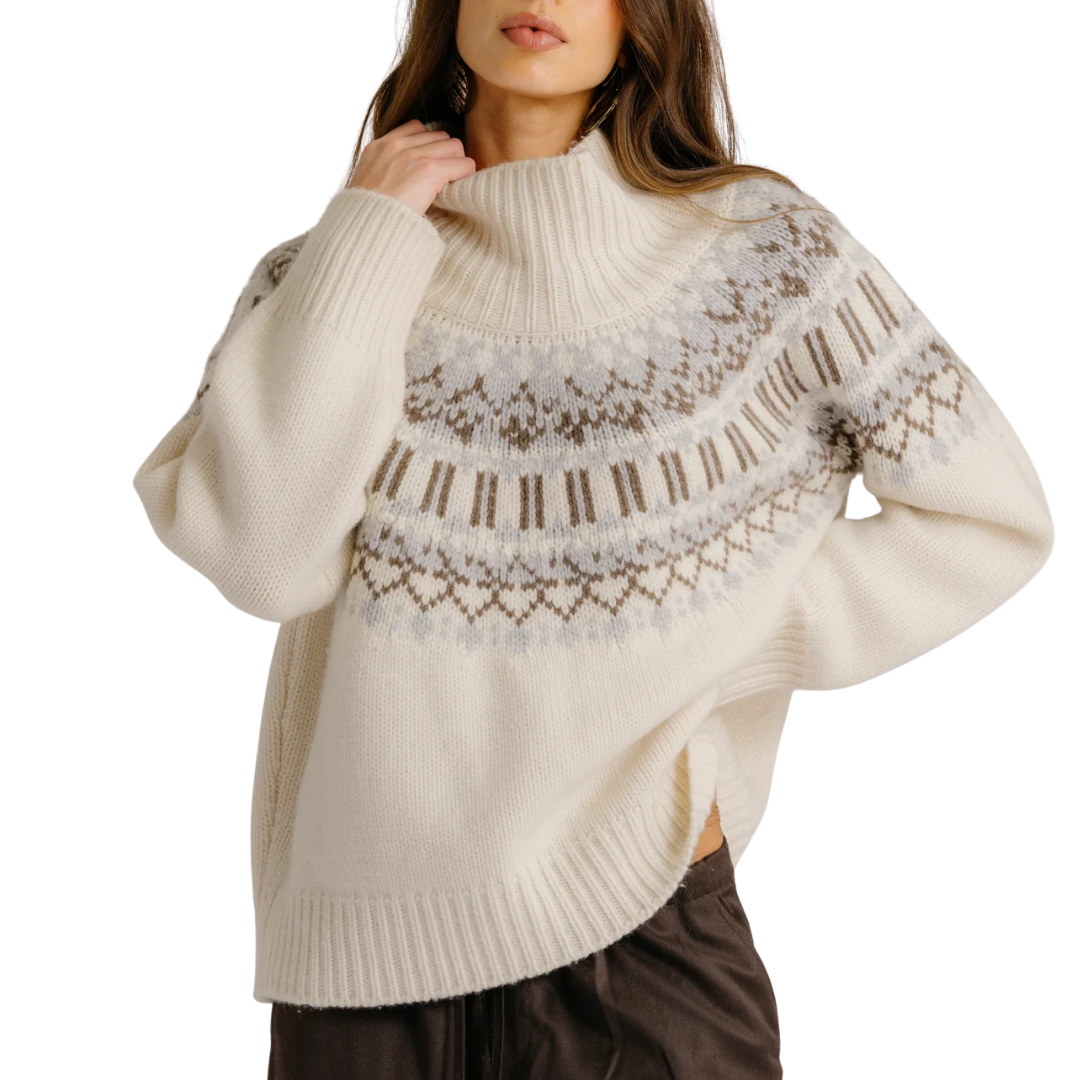 Scottie Slouchy Fair Isle Mock in Gardenia