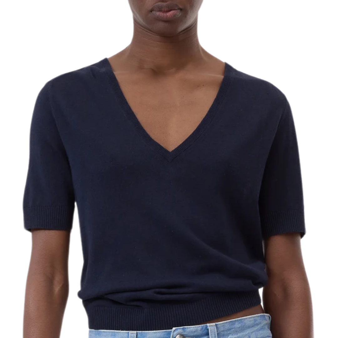 Knitted Linen Mix Top in Dark Night
