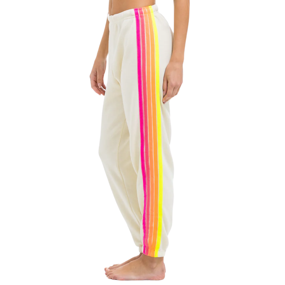 5 Stripe Sweatpants in Vintage White/Neon
