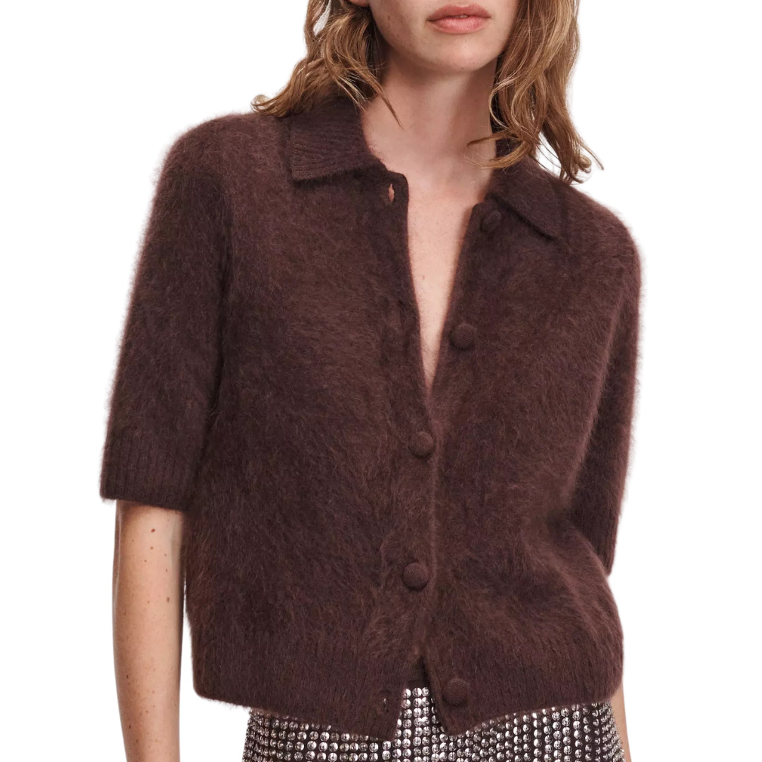 Jada Brushed Cashmere Cardigan in Dark Brown
