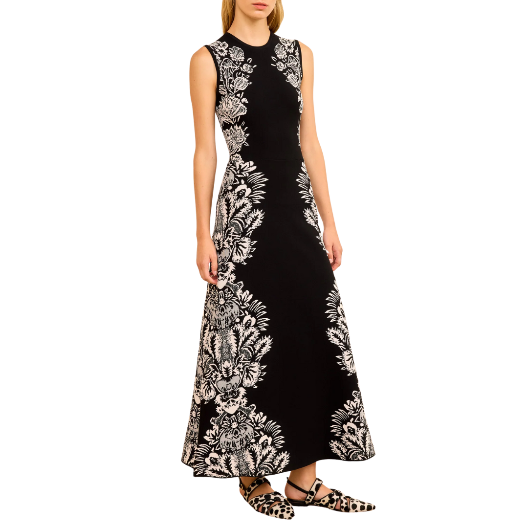 Liana Jacquard Midi Dress in Noir