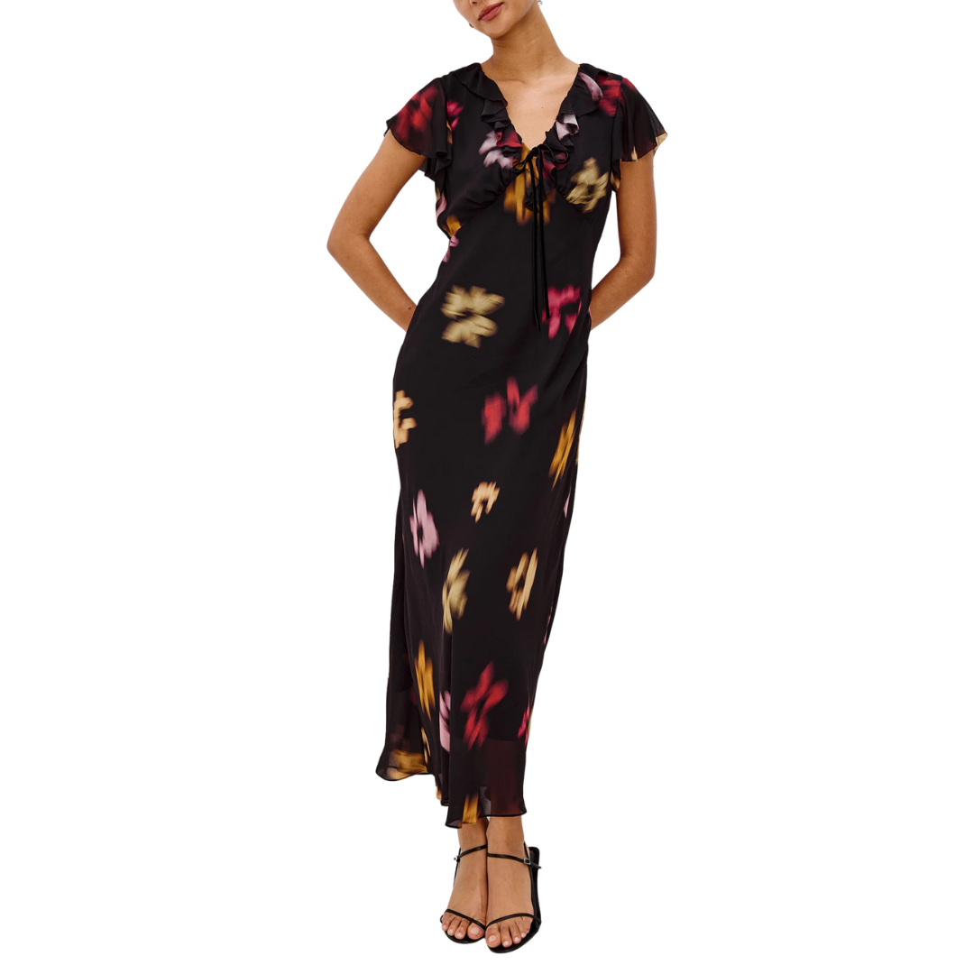 Neela Dress in Onyx Blurred Floral