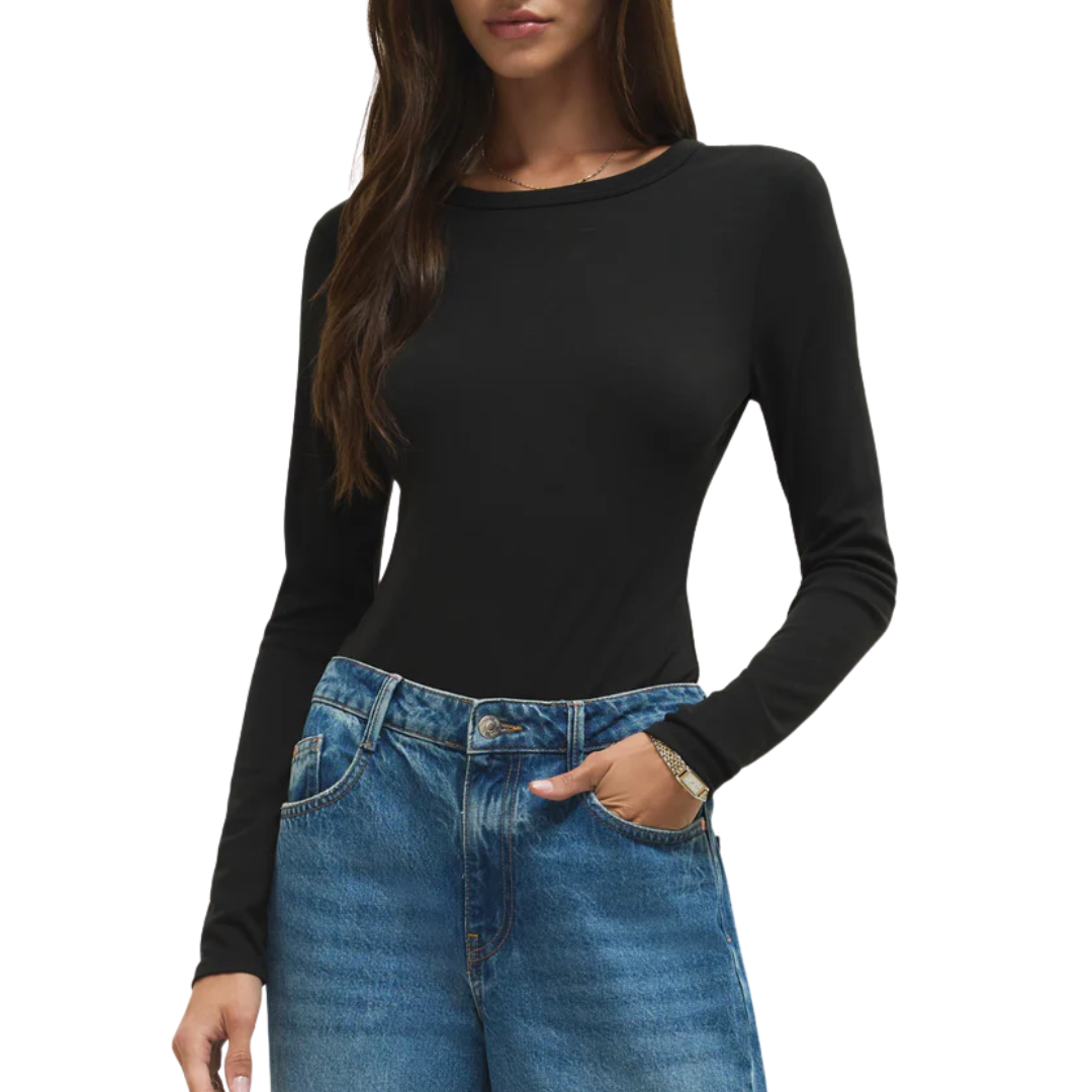 Second Skin Crew Long Sleeve Top in Black