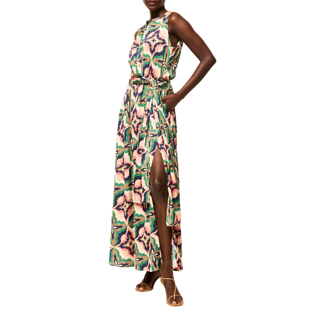 Anabella Dress in Prismatic Tile Coral Satin