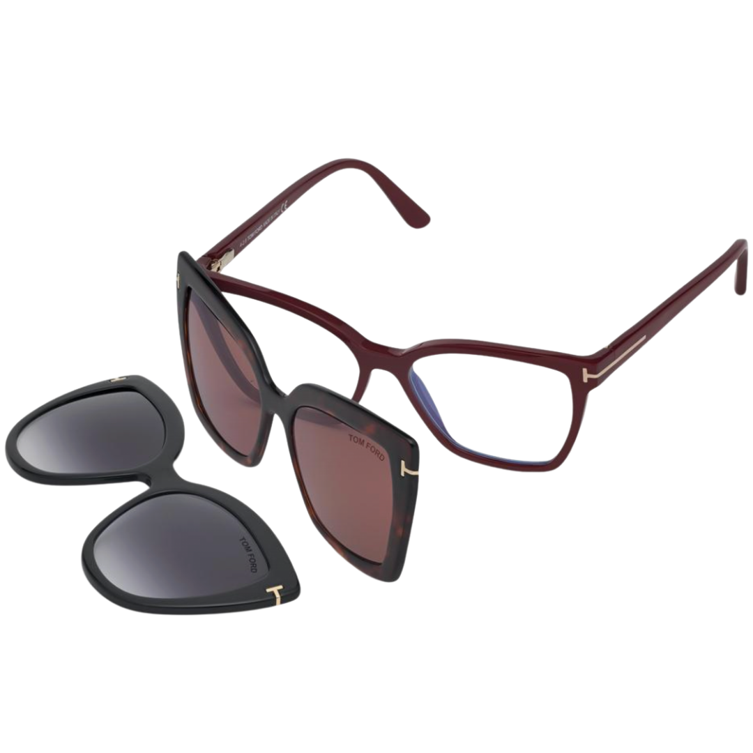 Double Clip On Blue Block Opticals in Aubergine/Fuchsia