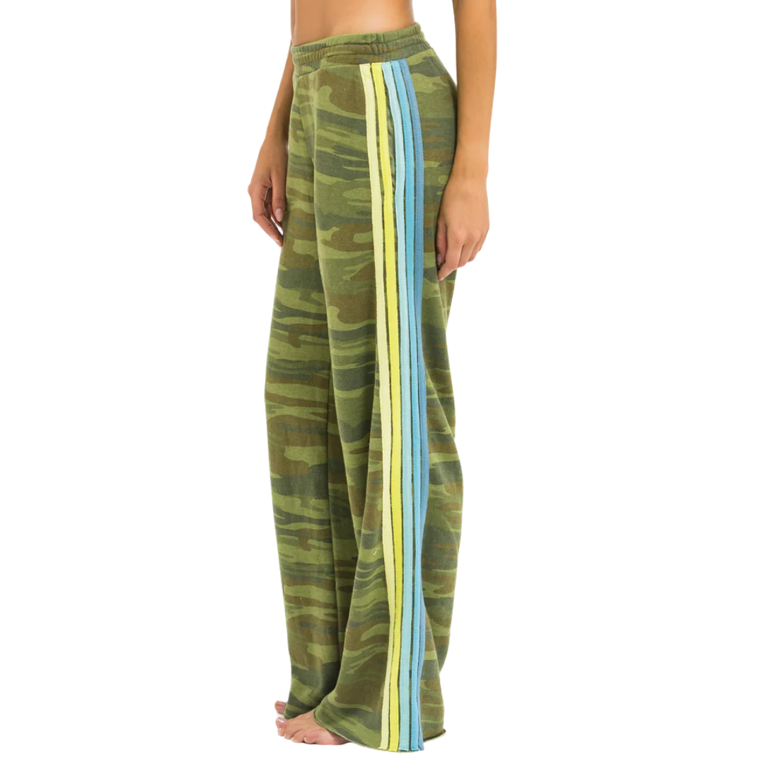 5 Stripe Wide Sweatpants in Camo/Lime/Aqua