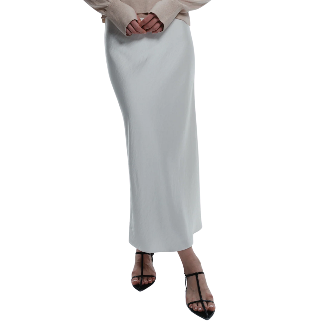 Talia Charmeuse Midi Skirt in Ivory