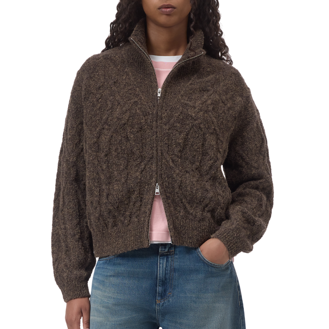 Cable Knit Cardigan in Mahogany Brown