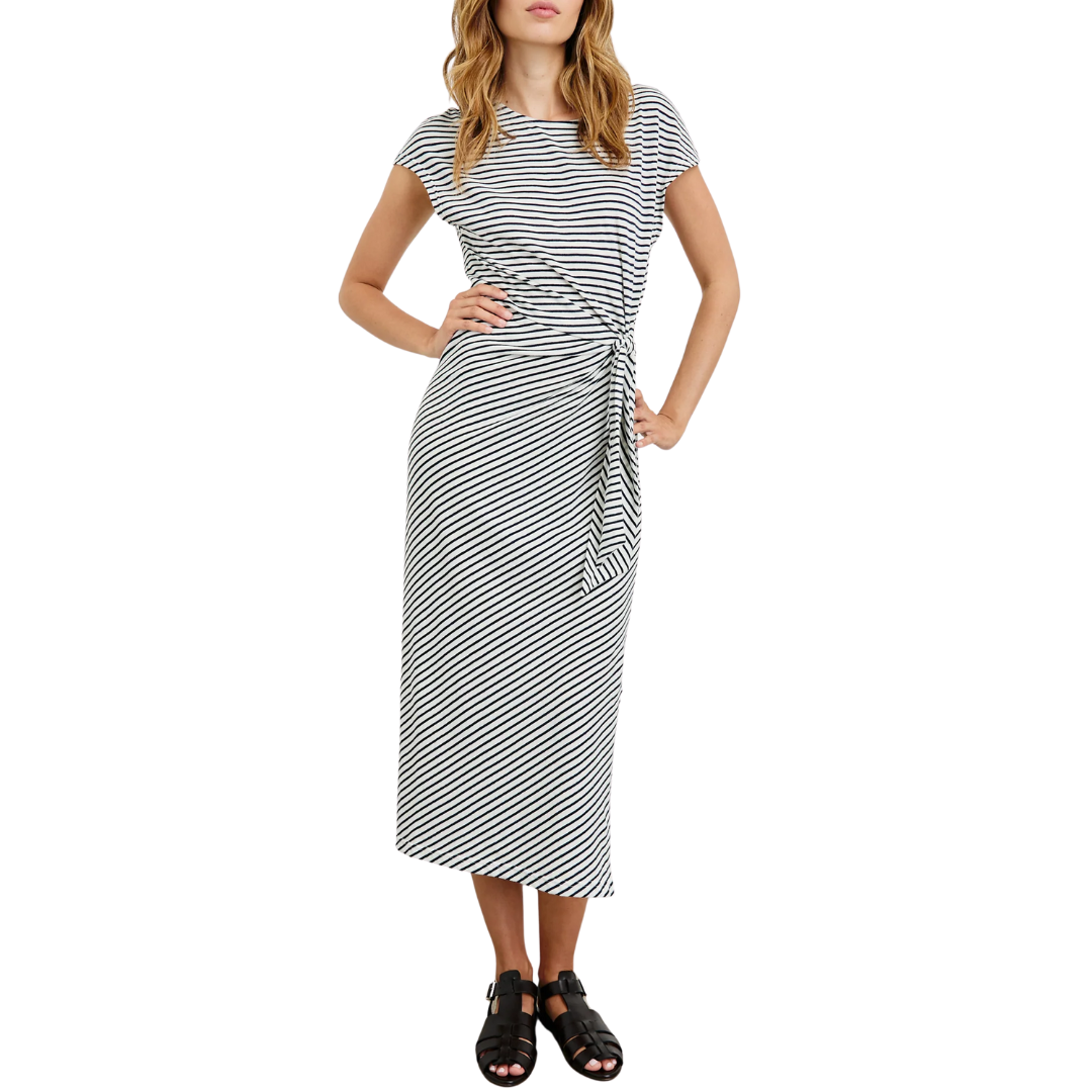 Selah Dress in Ivory Navy Micro Stripe