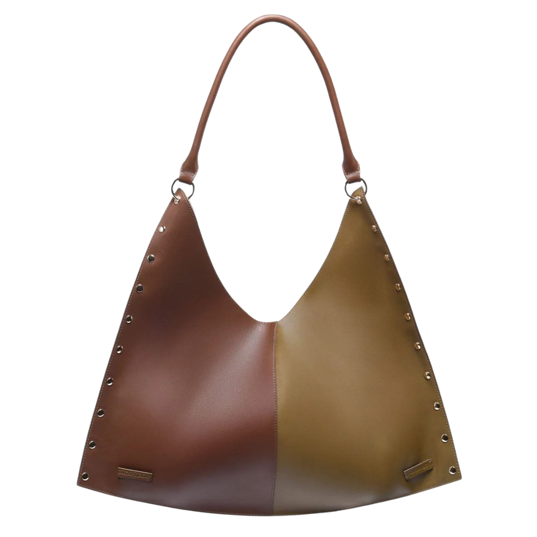 Studded Leather Maxi Bag in Walnut