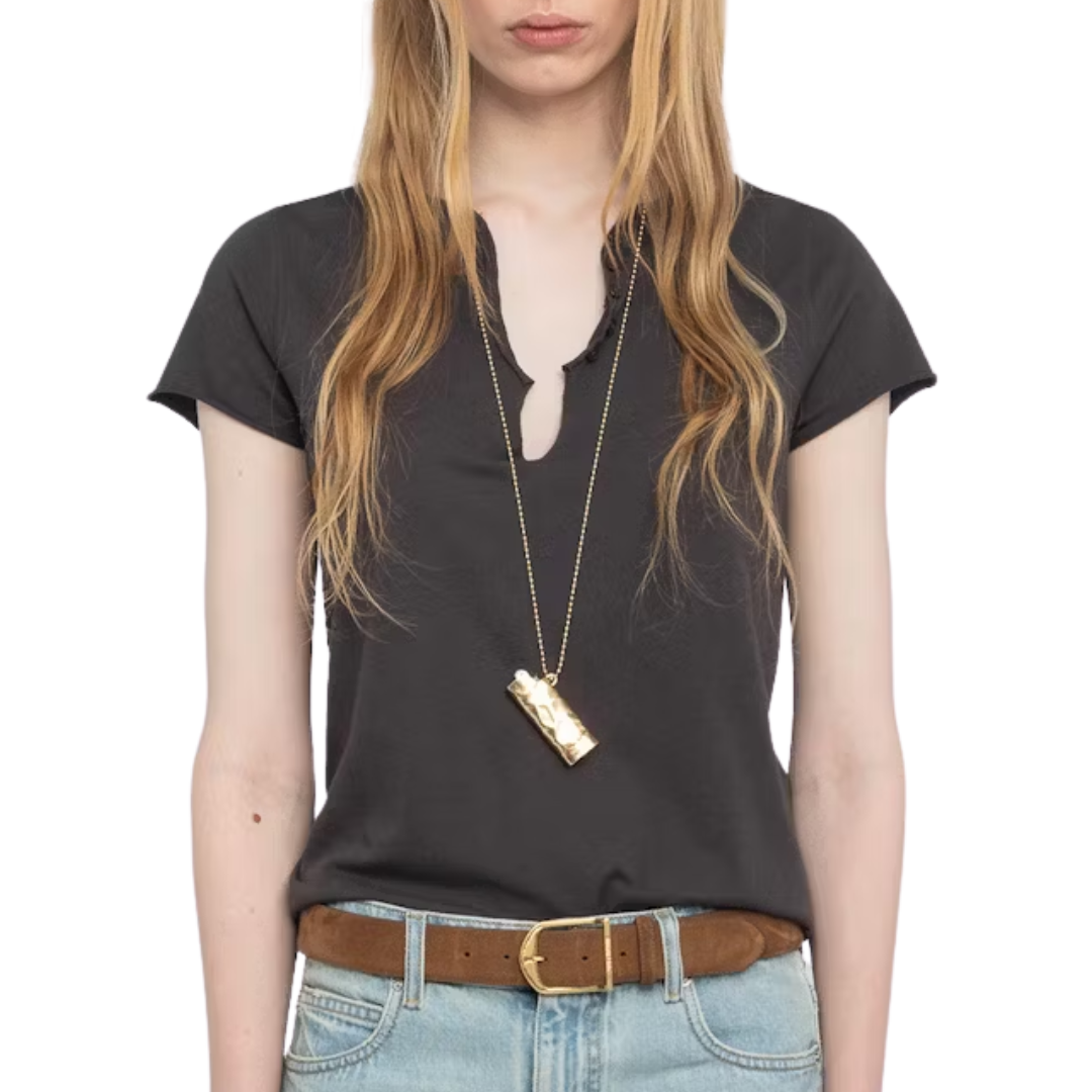 Henley T-Shirt Tuni in Dark Chocolate