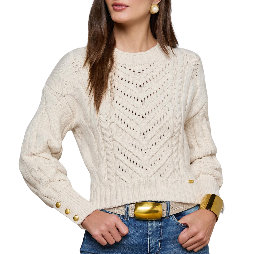 Storm Cable-Knit Sweater in Ivory/Gold