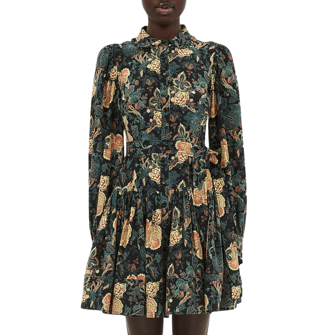 Simona Silk Long Sleeve Mini Dress in Nuit