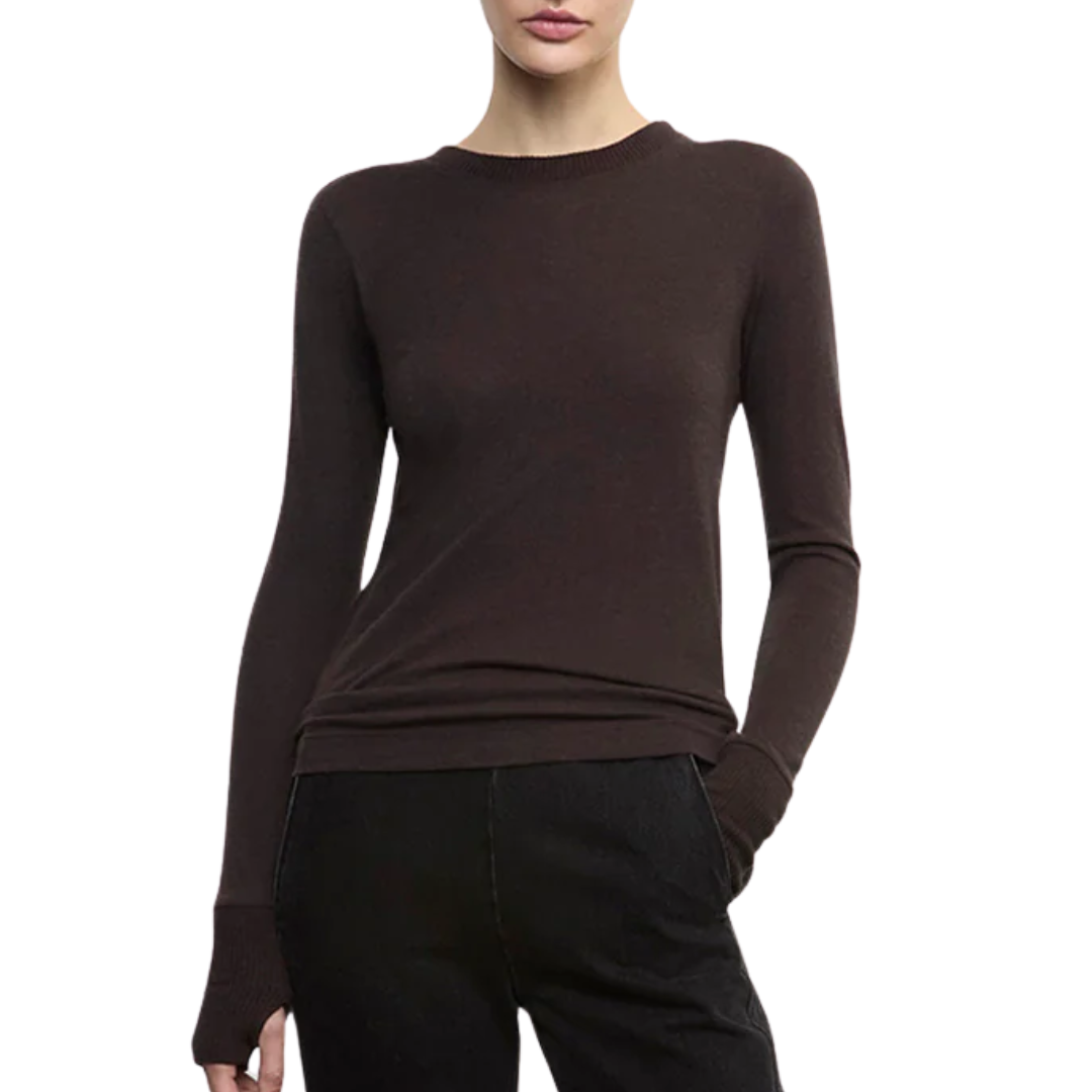 Cashmere Easy Cuffed Crew in Dark Brown