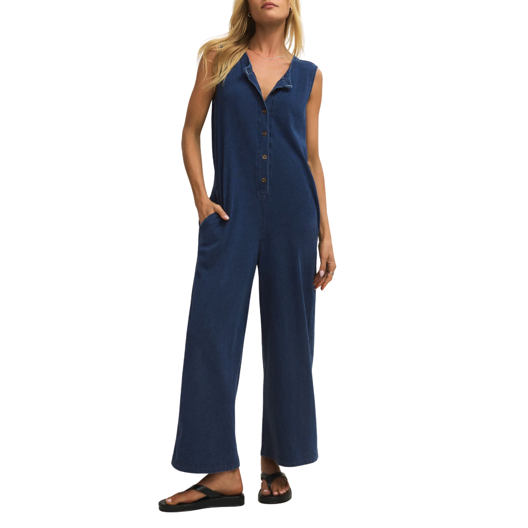 Fiona Jersey Denim Jumpsuit in Indigo