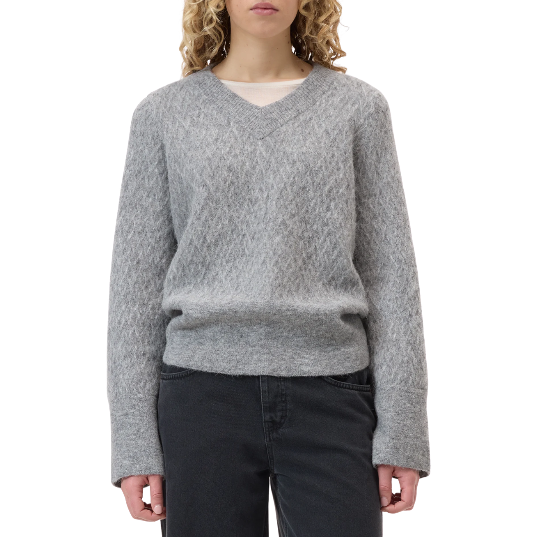 V-Neck Long Sleeve in Light Grey Melange