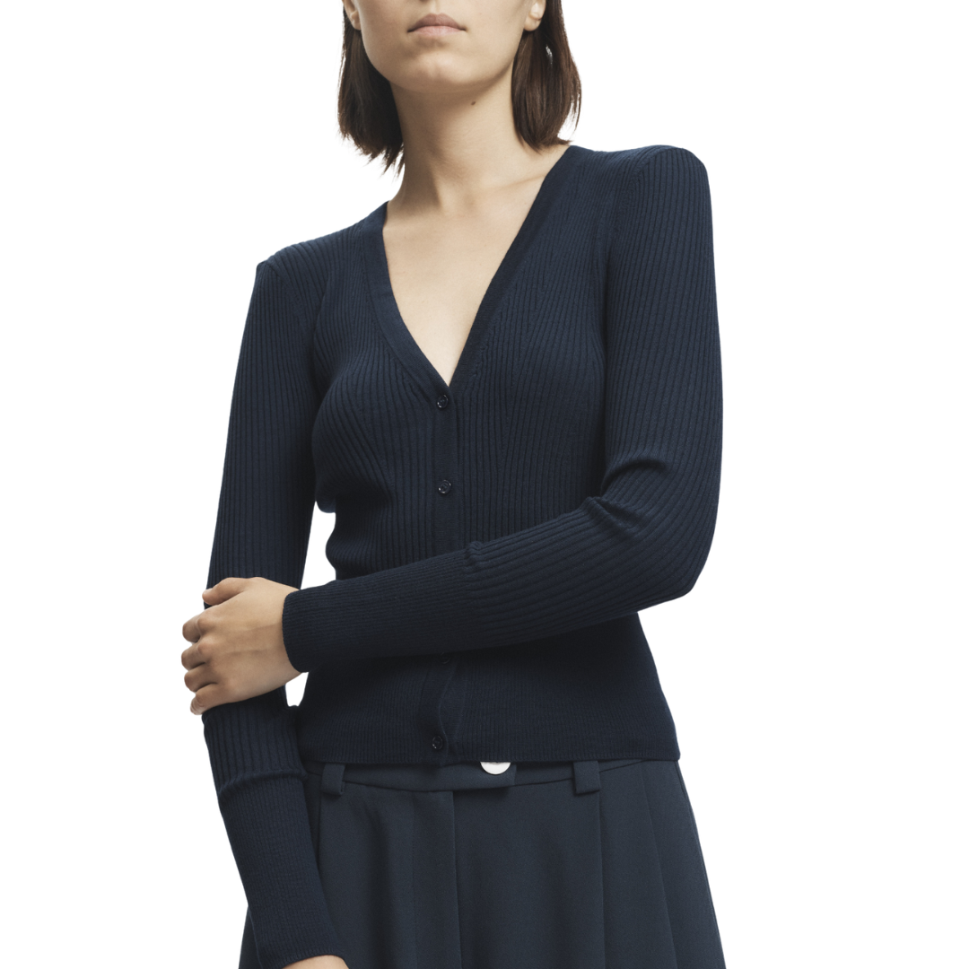 Braylon Rib Cardigan Sweater in Navy