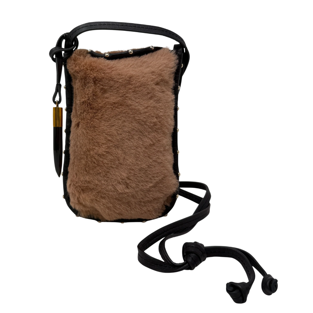 Mini Sling Phone Crossbody in Caramel Shearling
