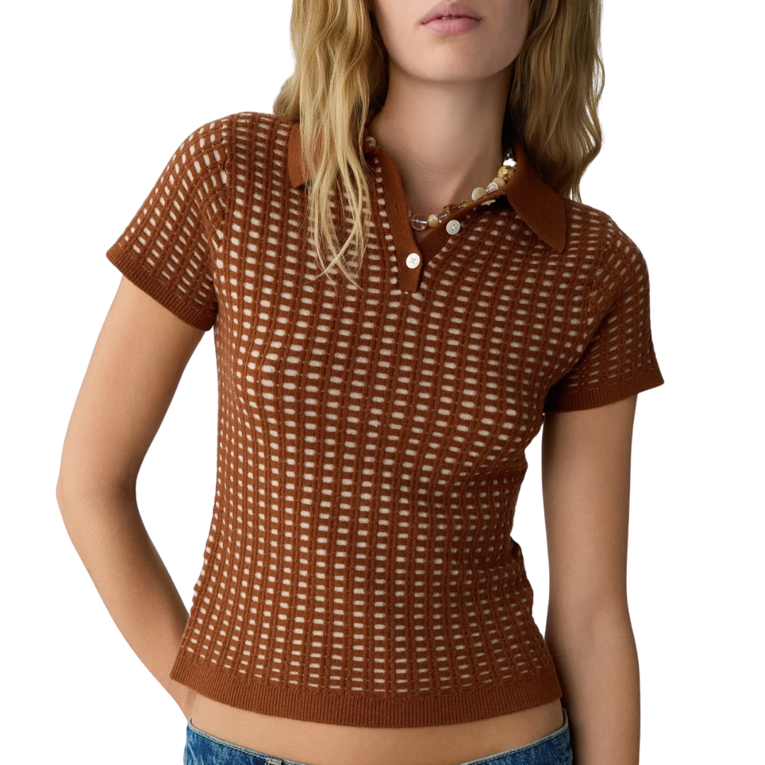 Shunken Waffle Polo in Burnt Sienna/Sandstone