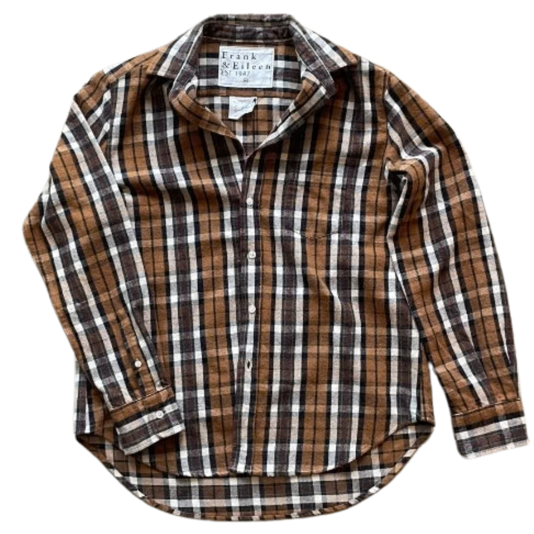 Eileen Relaxed Button-Up Shirt in Large Brown, Cream, Red Plaid